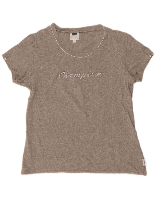 Champion Womens Easy Fit Graphic T-Shirt Top UK 14 Large Grey Flecked