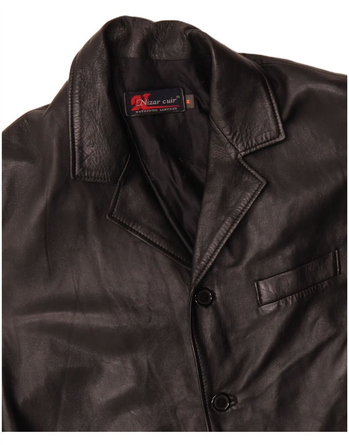 VINTAGE Mens Leather Coat UK 38 Medium Black Leather