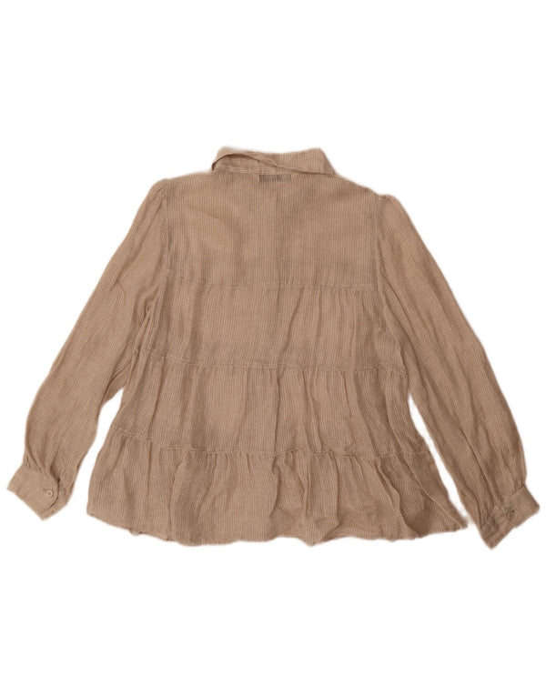 Zara Womens Shirt UK 10 Small Beige Striped Linen