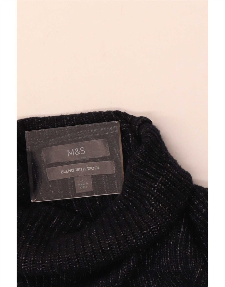 Marks & Spencer Mens Roll Neck Jumper Sweater Large Navy Blue Wool