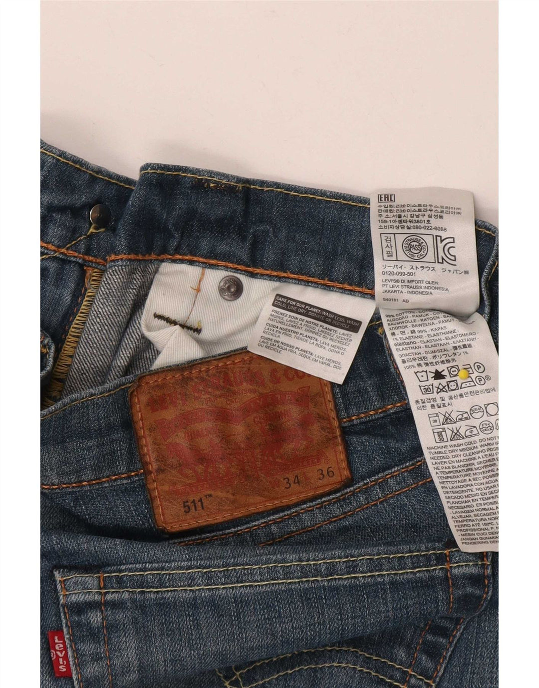 Levi's Mens 511 Slim Jeans W34 L36 Blue Cotton