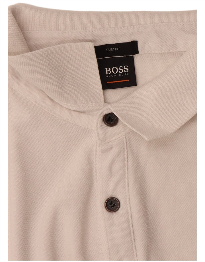 HUGO BOSS Mens Slim Fit Polo Shirt Large White Cotton