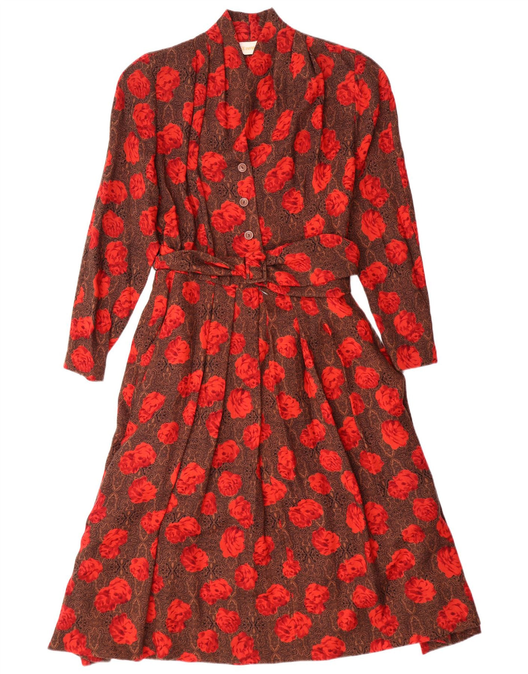 STANNER Womens Long Sleeve A-Line Dress IT 42 Medium Brown Floral Wool