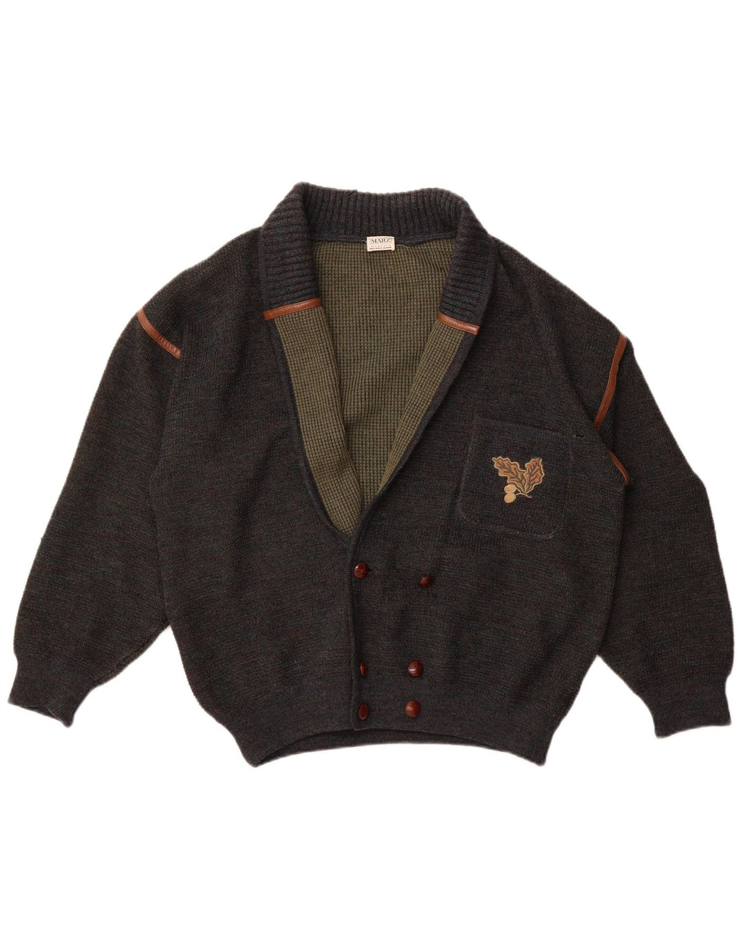 Marz Mens Double Breasted Cardigan Sweater EU 52 Large Grey Flecked Wool