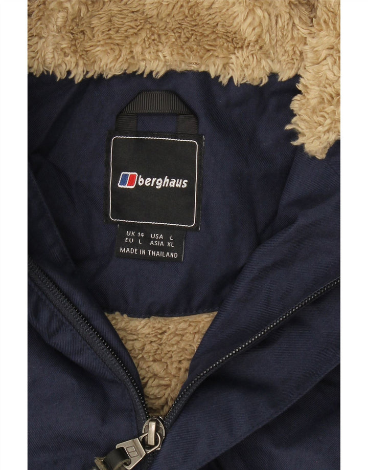 BERGHAUS Womens Hooded Windbreaker Jacket UK 14 Large Navy Blue Polyester Vintage Berghaus and Second-Hand Berghaus from Messina Hembry 