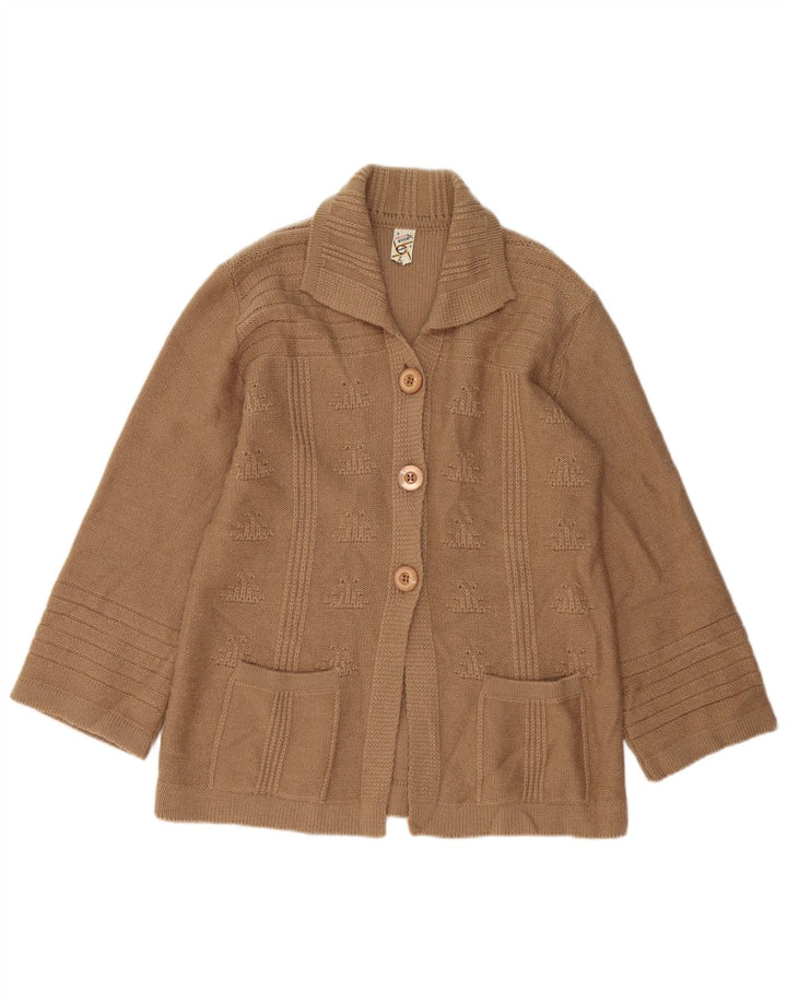 VINTAGE Womens Cardigan Sweater UK 14 Medium Brown Wool