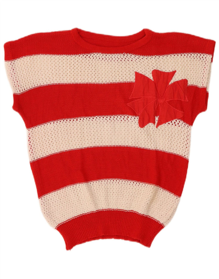 VINTAGE Womens Crop Crew Neck Jumper Sweater UK 14 Medium Multicoloured