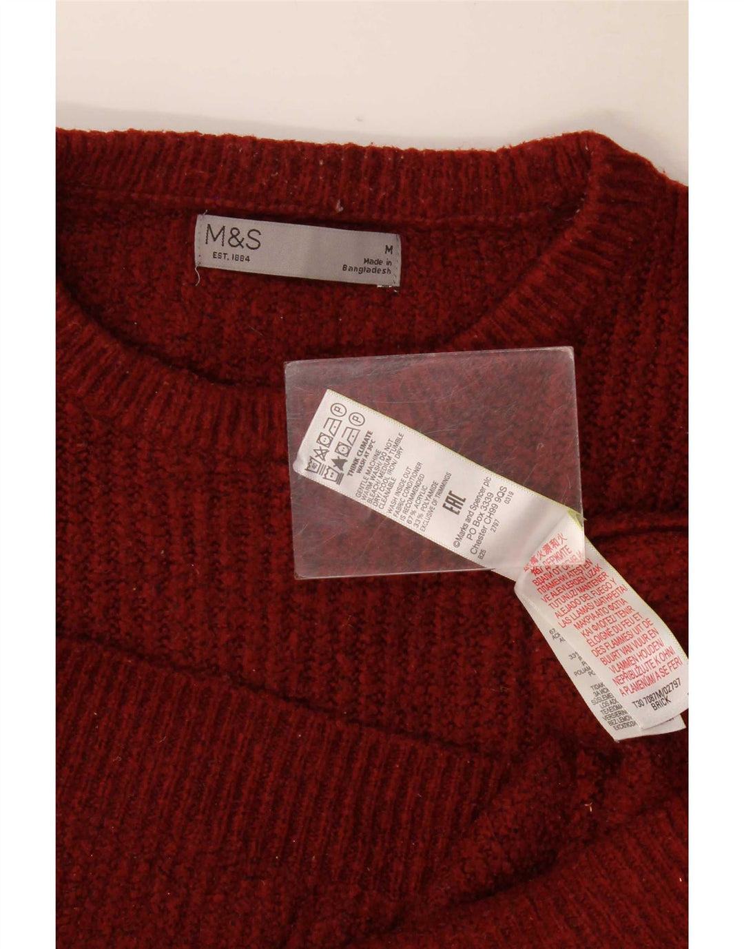 Marks & Spencer Mens Crew Neck Jumper Sweater Medium Burgundy Acrylic