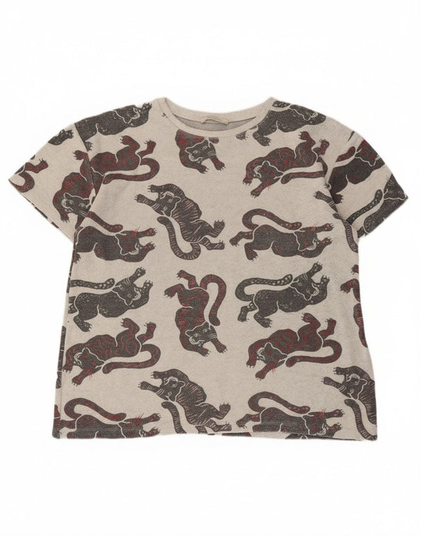 Zara Womens Graphic T-Shirt Top UK 10 Small Grey Animal Print