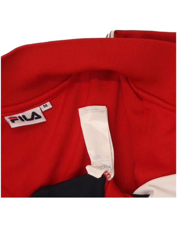 FILA Womens Graphic Tracksuit Top Jacket UK 14 Medium Red Colourblock