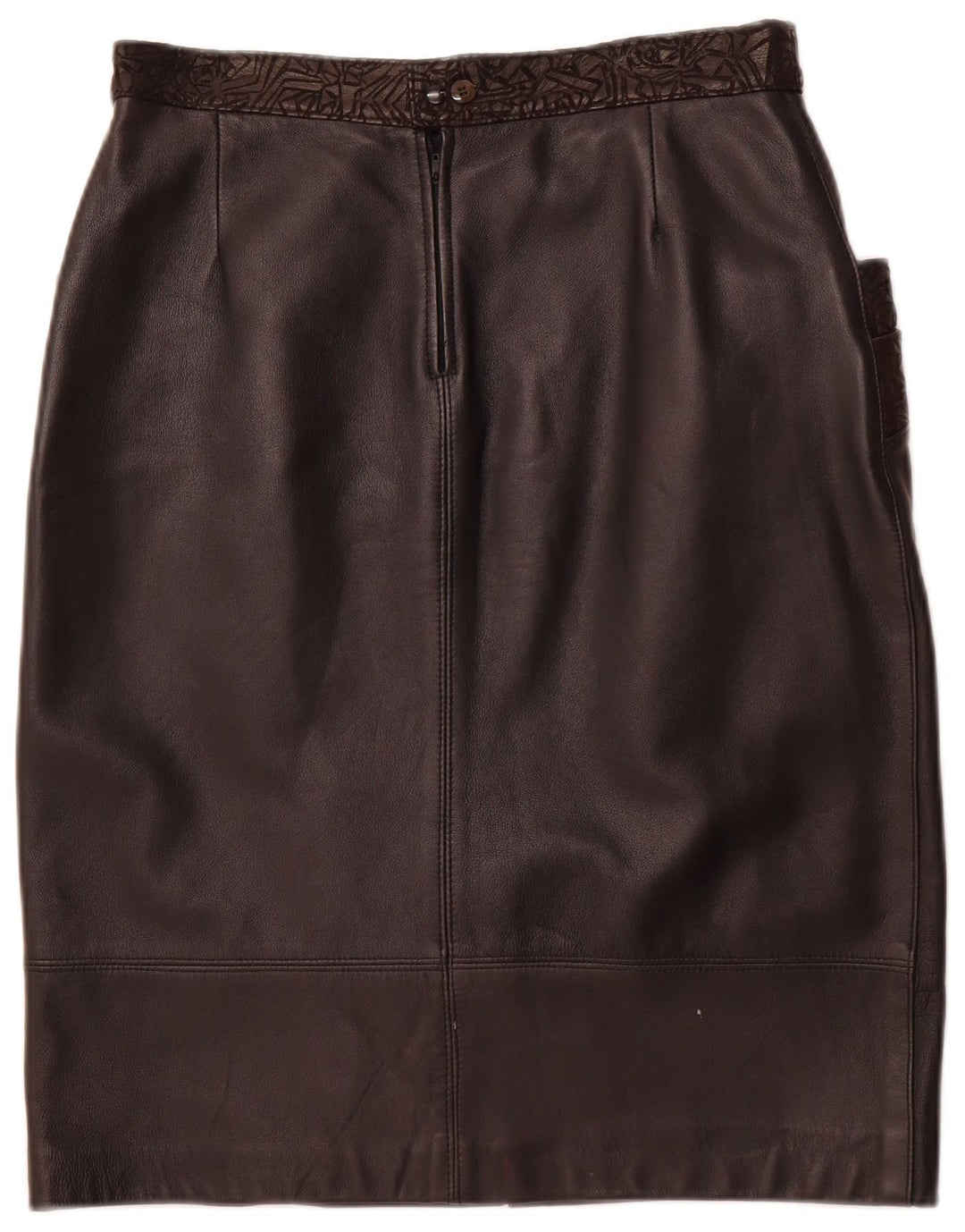 VINTAGE Womens Leather Skirt W30 Medium Black Geometric Leather