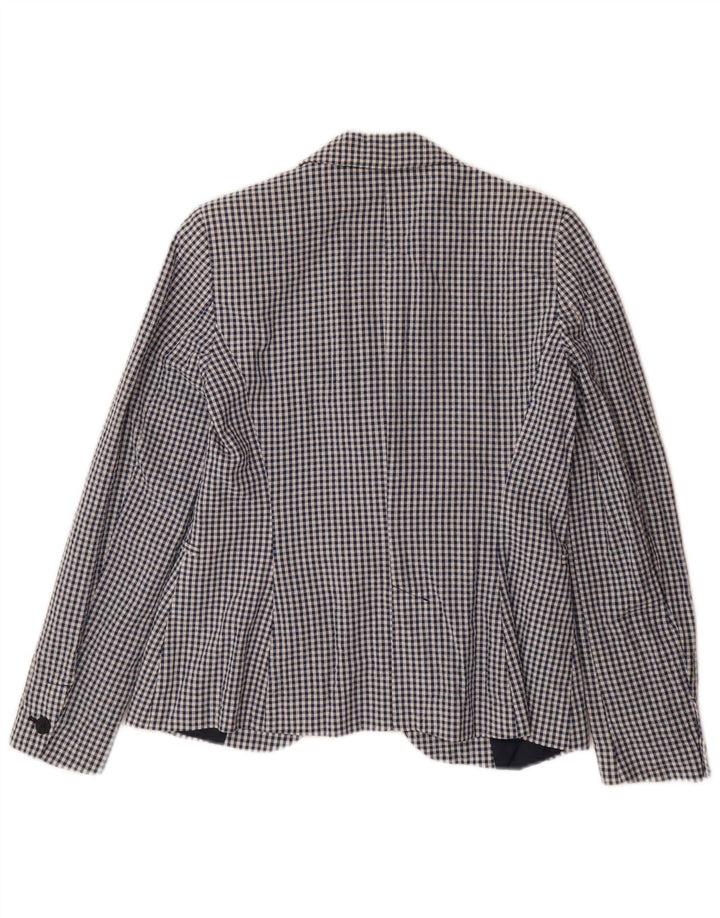 ZARA Womens 1 Button Blazer Jacket EU 38 Small Blue Gingham Cotton