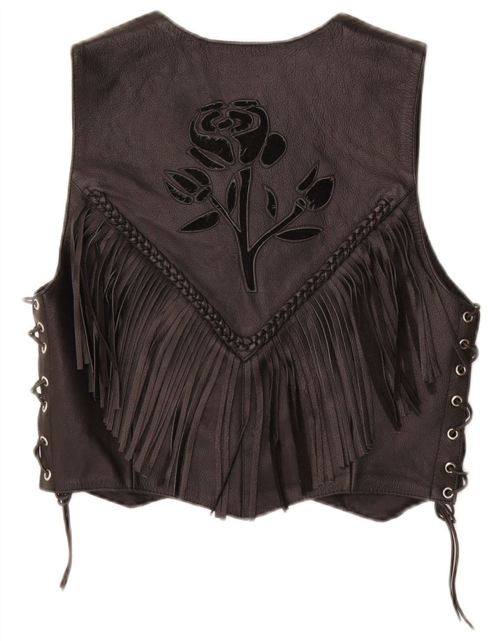 HELD Womens Motorcycle Crop Waistcoat UK 12 Medium Black Floral Leather