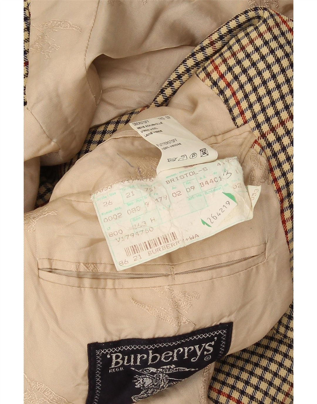 Burberrys Mens 2 Button Blazer Jacket UK 38 Medium Beige Houndstooth
