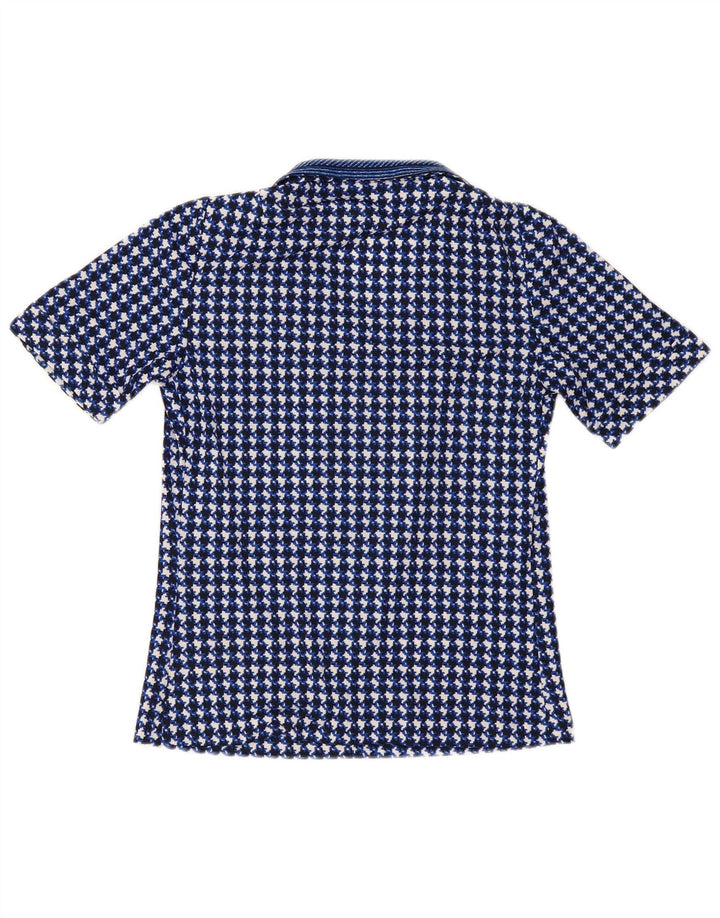 Vintage Womens Blouse Top UK 10 Small Navy Blue Houndstooth