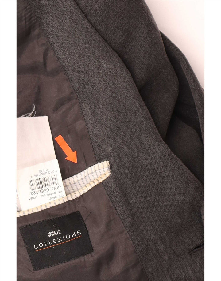 Marks & Spencer Mens 2 Button Blazer Jacket UK 40 Medium Grey Herringbone