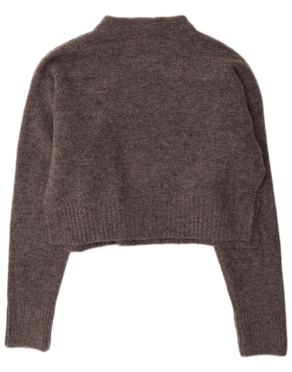 Zara Womens Crop Turtle Neck Jumper Sweater UK 14 Medium Grey Acrylic