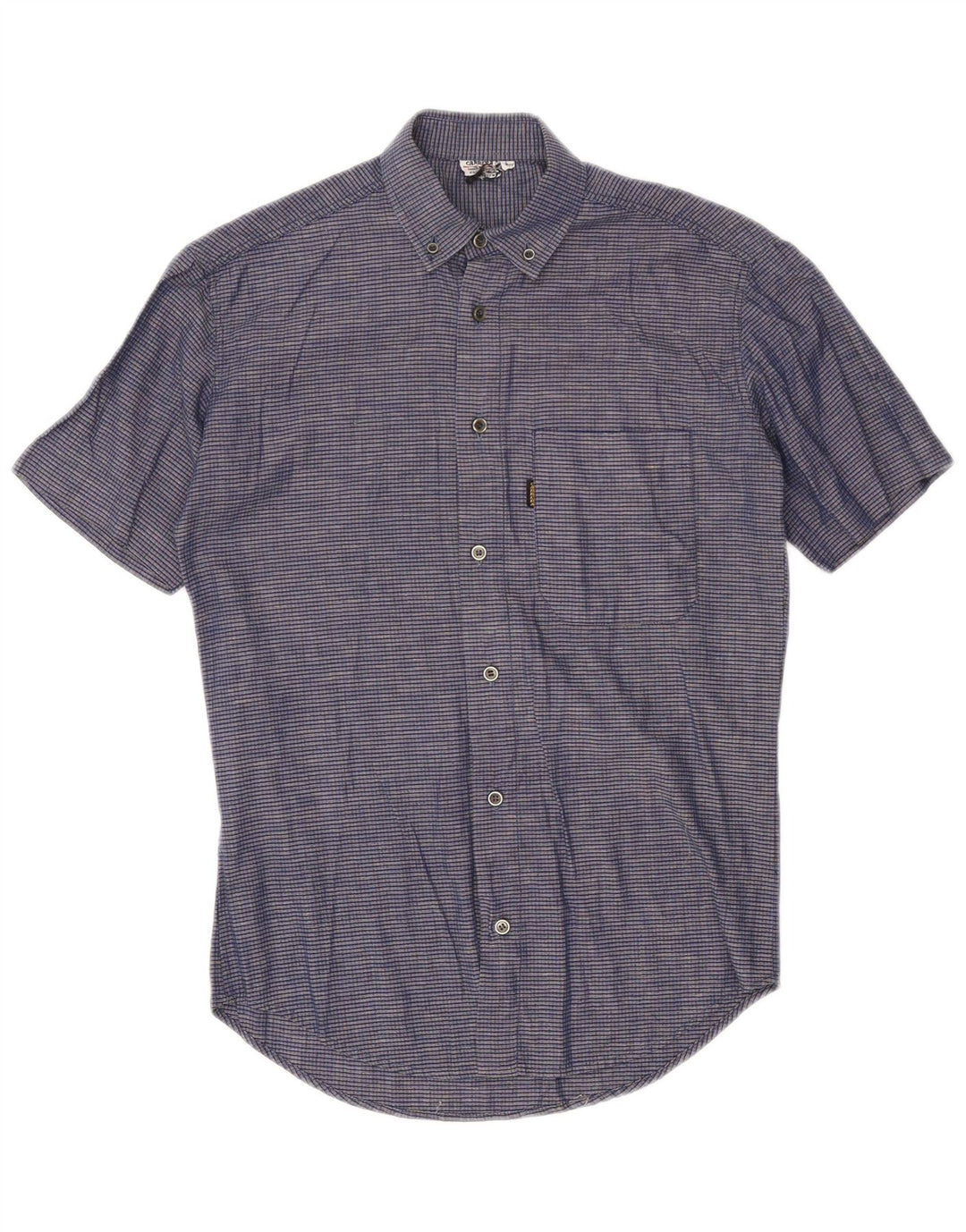 Carrera Mens Short Sleeve Shirt Medium Navy Blue Check Cotton