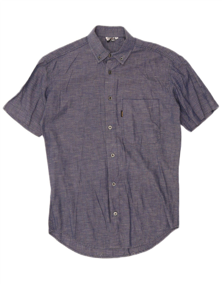 Carrera Mens Short Sleeve Shirt Medium Navy Blue Check Cotton