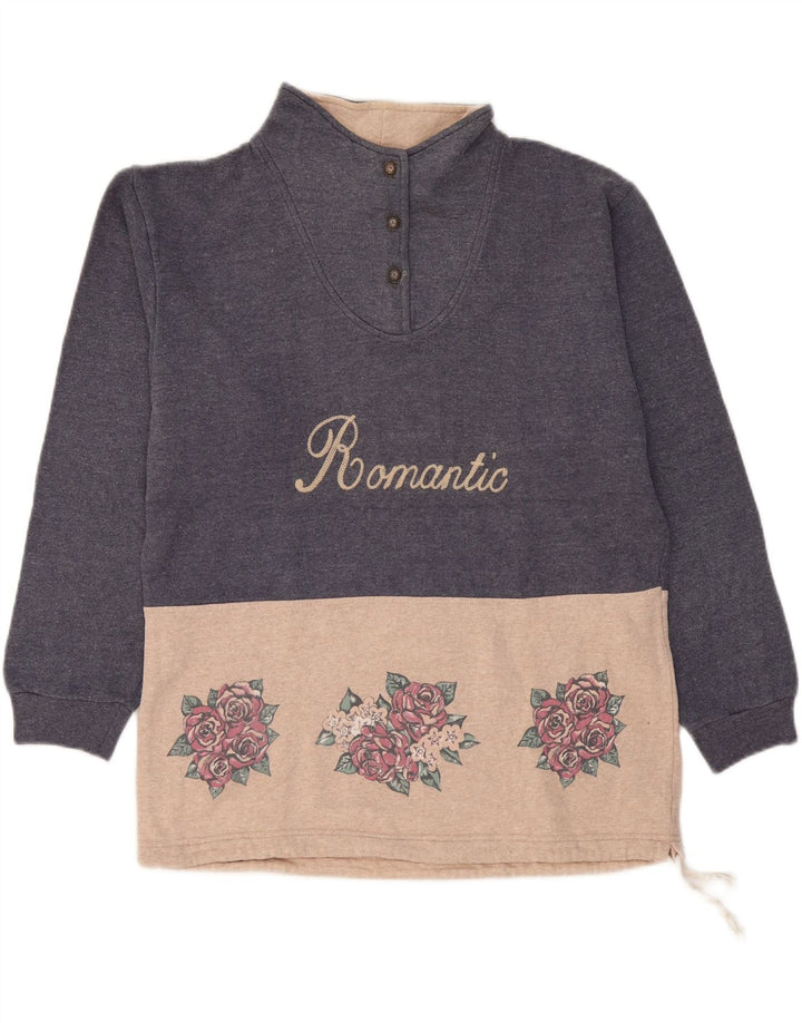 CAMPAGNOLO Womens Graphic Sweatshirt Jumper UK 18 XL Navy Blue Floral