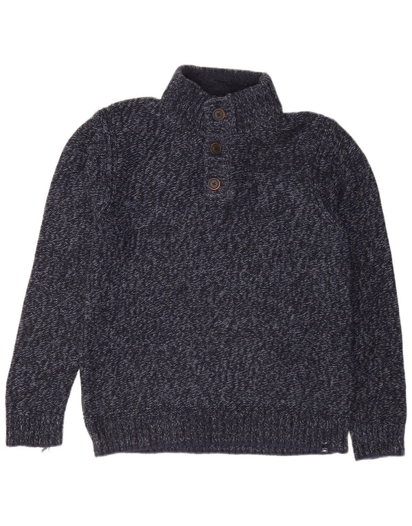 Fat Face Mens Button Neck Jumper Sweater Medium Navy Blue Flecked Cotton