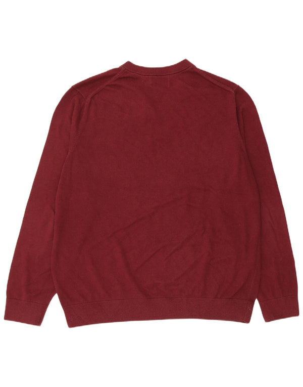 Nautica Mens Tall V-Neck Jumper Sweater XL Burgundy Cotton