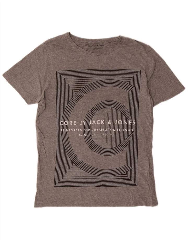 Jack & Jones Mens Graphic T-Shirt Top Medium Grey Cotton