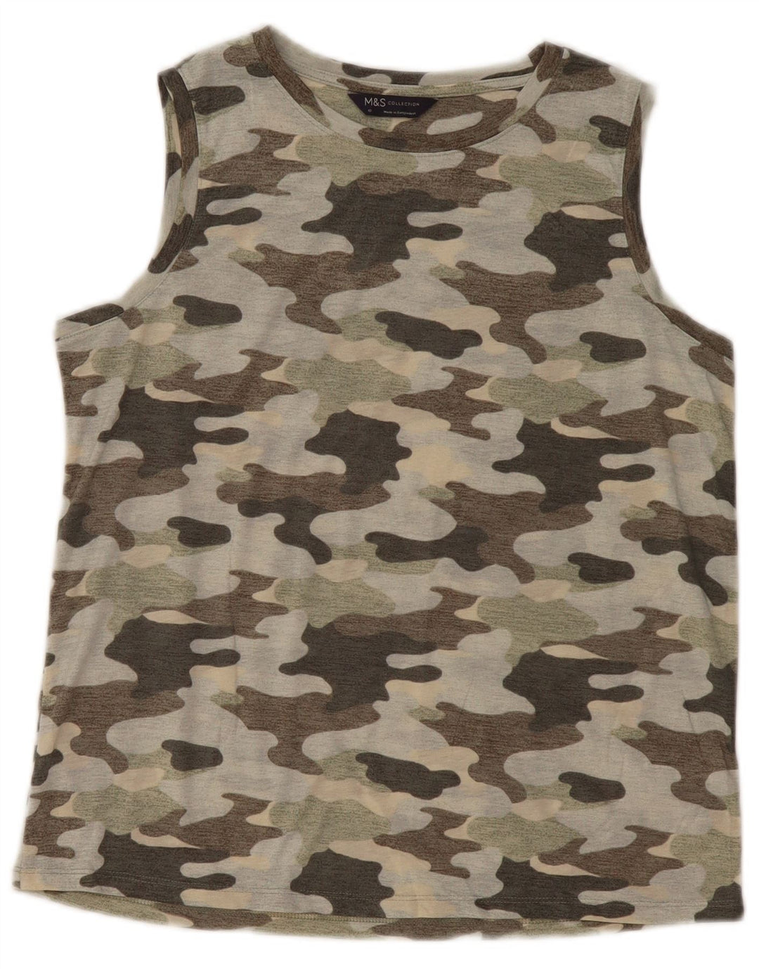MARKS & SPENCER Womens Vest Top UK 10 Small Khaki Camouflage Polyester