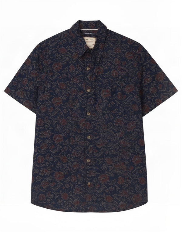 Fat Face Mens Indigo Short Sleeve Shirt Small Navy Blue Floral Cotton