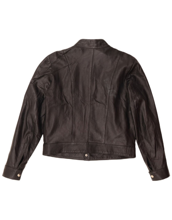 Vintage Womens Crop Leather Racer Jacket UK 16 Large Black Leather