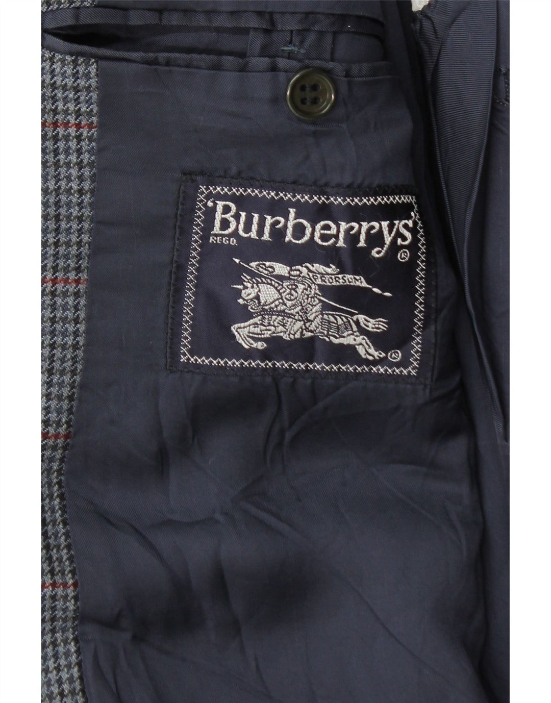 Burberrys Mens Blazer Jacket IT 48 Medium Navy Blue Houndstooth Wool