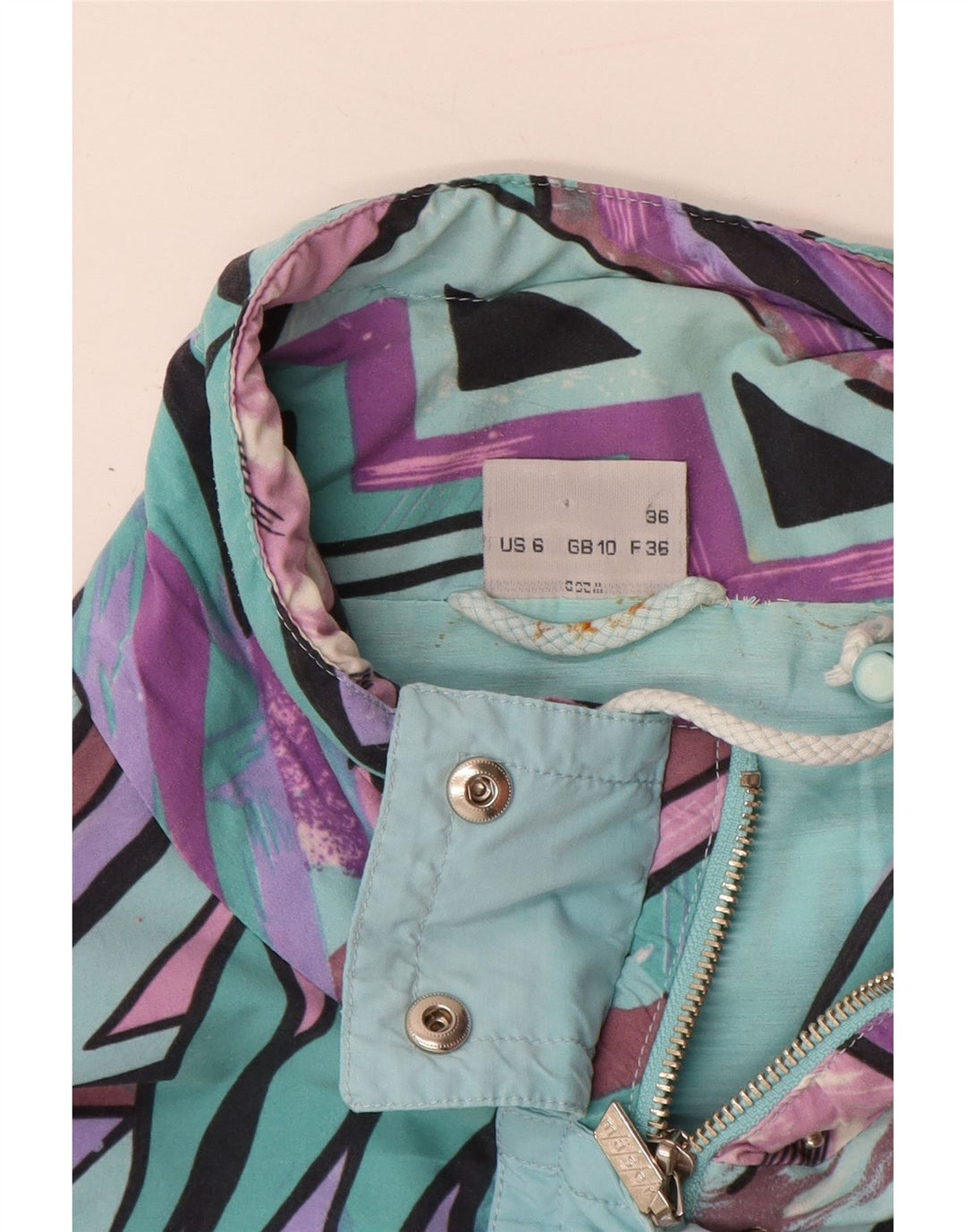 Maser M Womens Oversized Raincoat UK 10 Small Turquoise Geometric