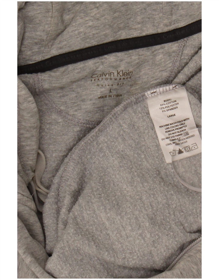 CALVIN KLEIN Womens Performance Zip Hoodie Sweater UK 16 Large Grey Cotton