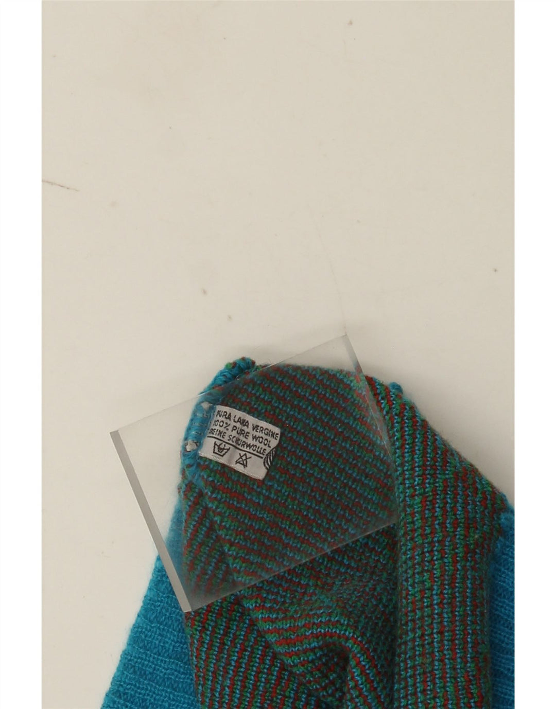Vintage Mens V-Neck Jumper Sweater Large Blue Geometric Wool