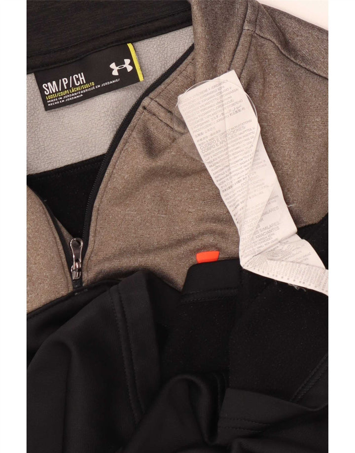 Under Armour Mens Zip Neck Pullover Tracksuit Top Small Black Colourblock