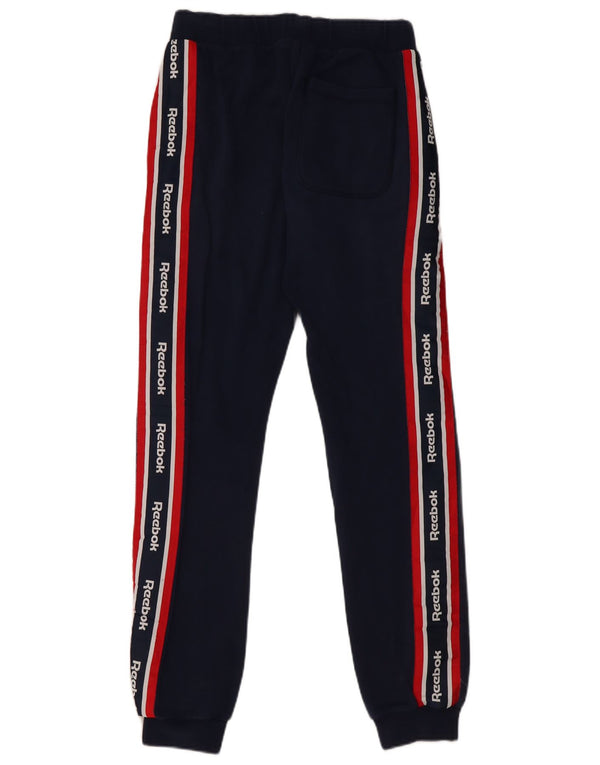 REEBOK Mens Graphic Tracksuit Trousers Joggers Small  Navy Blue Cotton