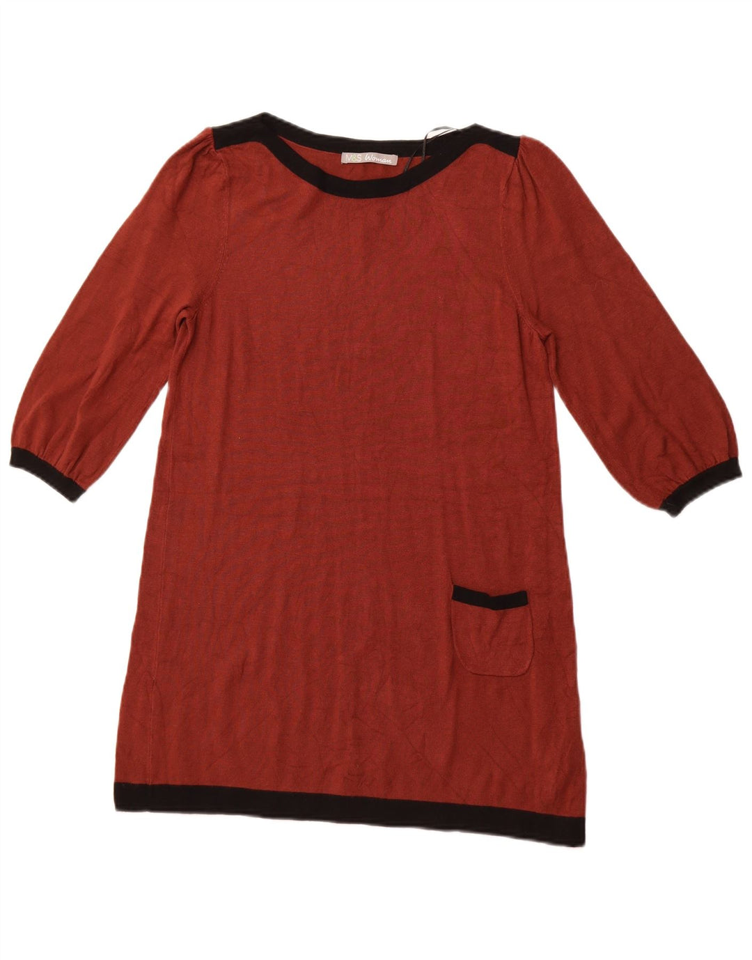 MARKS & SPENCER Womens 3/4 Sleeve Tunic Top UK 12 Medium Brown Colourblock