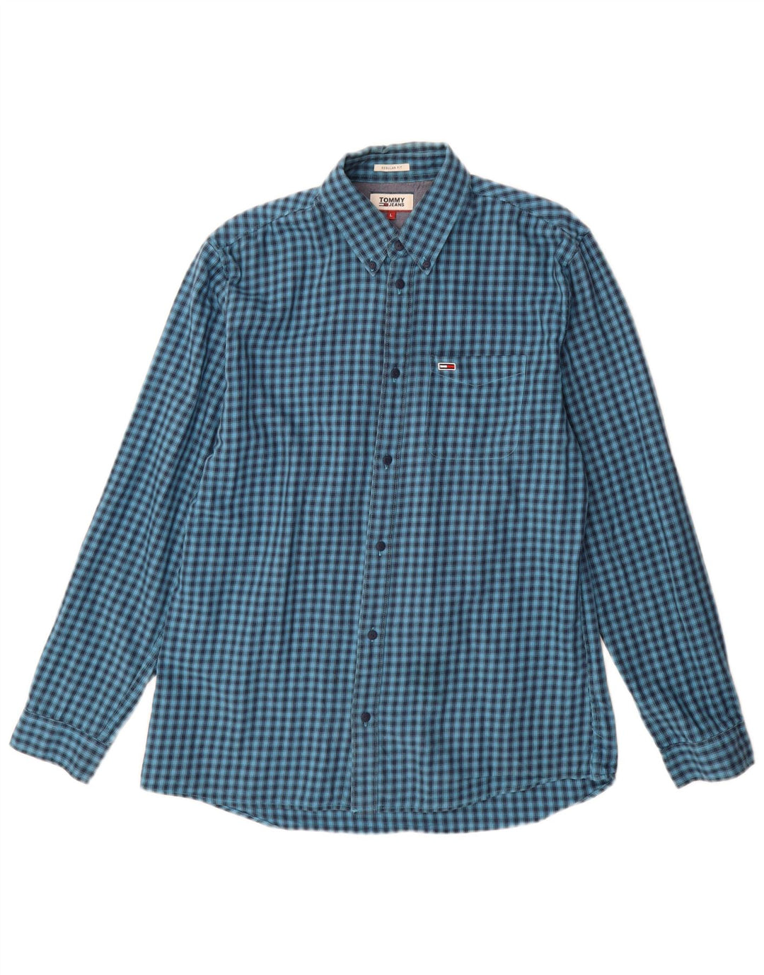 TOMMY HILFIGER Mens Regular Fit Shirt Large Blue Check Cotton