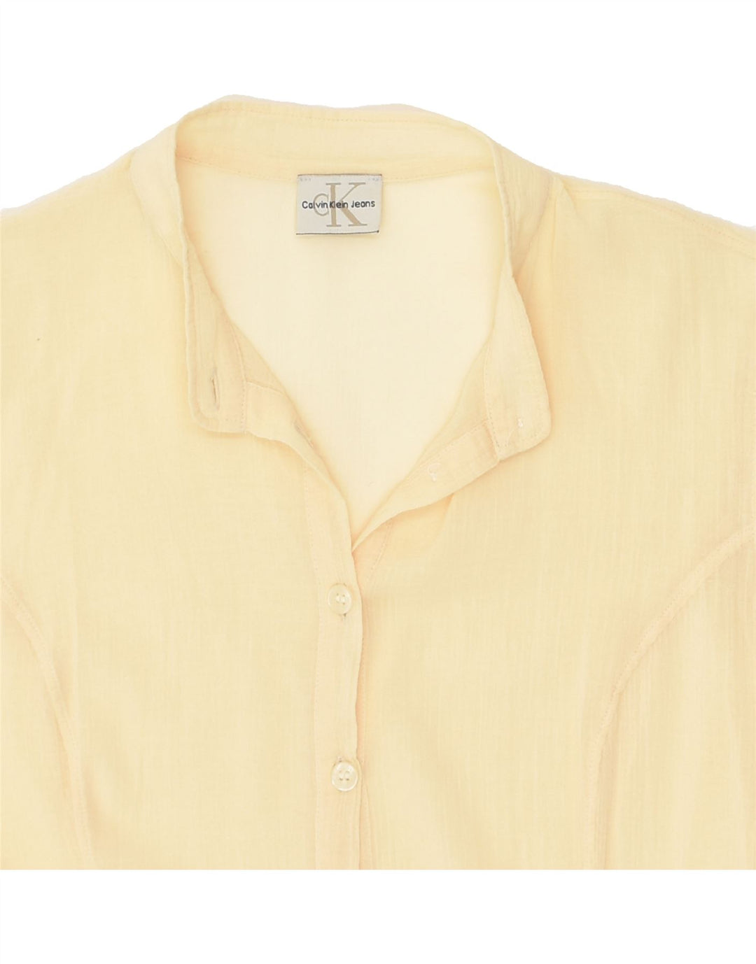 CALVIN KLEIN Womens See Through Pullover Shirt UK 14 Large Beige | Vintage Calvin Klein | Thrift | Second-Hand Calvin Klein | Used Clothing | Messina Hembry 
