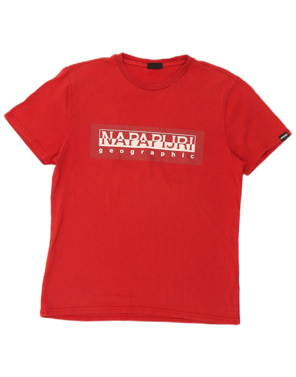 Napapijri Mens Geographic Graphic T-Shirt Top Medium Red Cotton