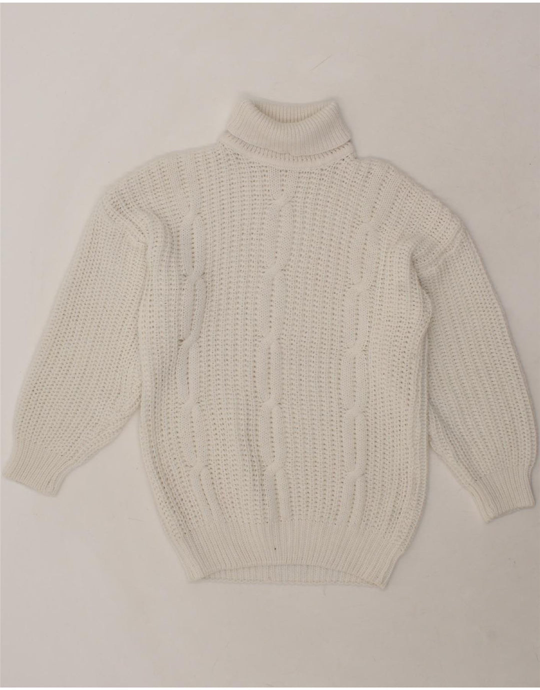 VINTAGE Womens Roll Neck Jumper Sweater UK 14 Medium White Acrylic Vintage Vintage and Second-Hand Vintage from Messina Hembry 
