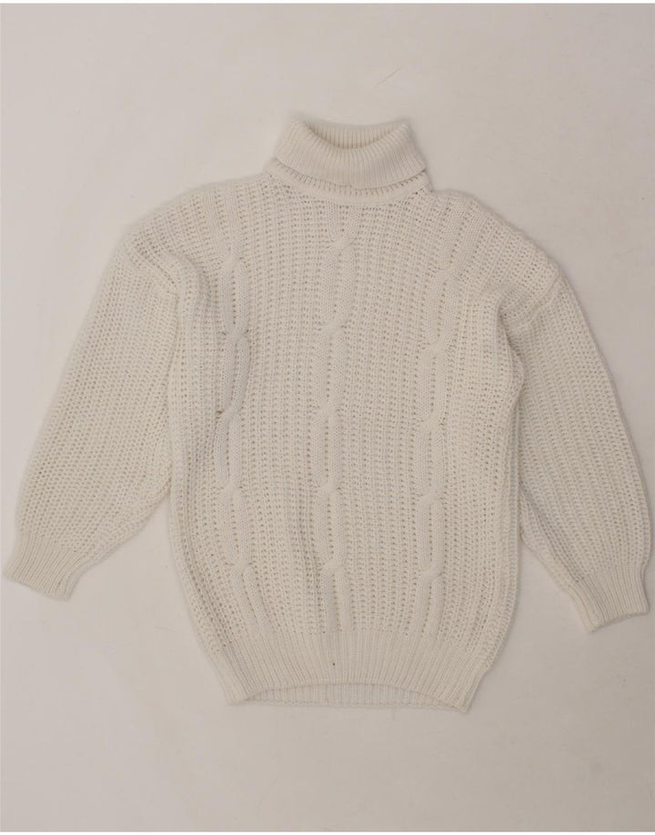 VINTAGE Womens Roll Neck Jumper Sweater UK 14 Medium White Acrylic Vintage Vintage and Second-Hand Vintage from Messina Hembry 