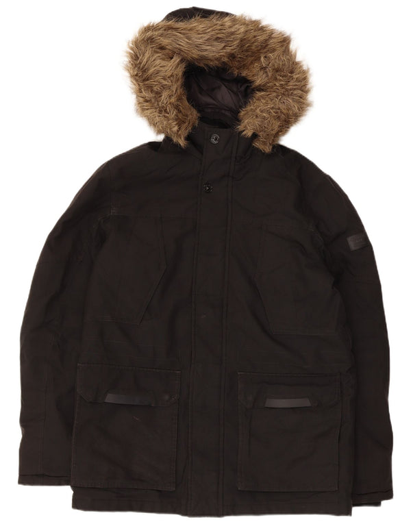 Jack & Jones Mens Hooded Padded Jacket UK 36 Small Black Polyester