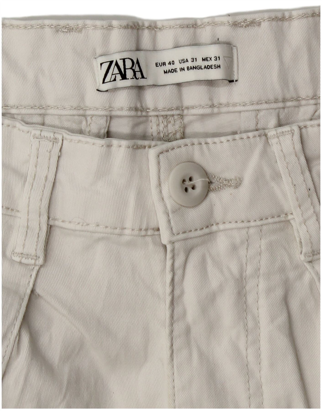 Zara Mens Straight Cargo Trousers EU 40 Medium W31 L28 White Cotton