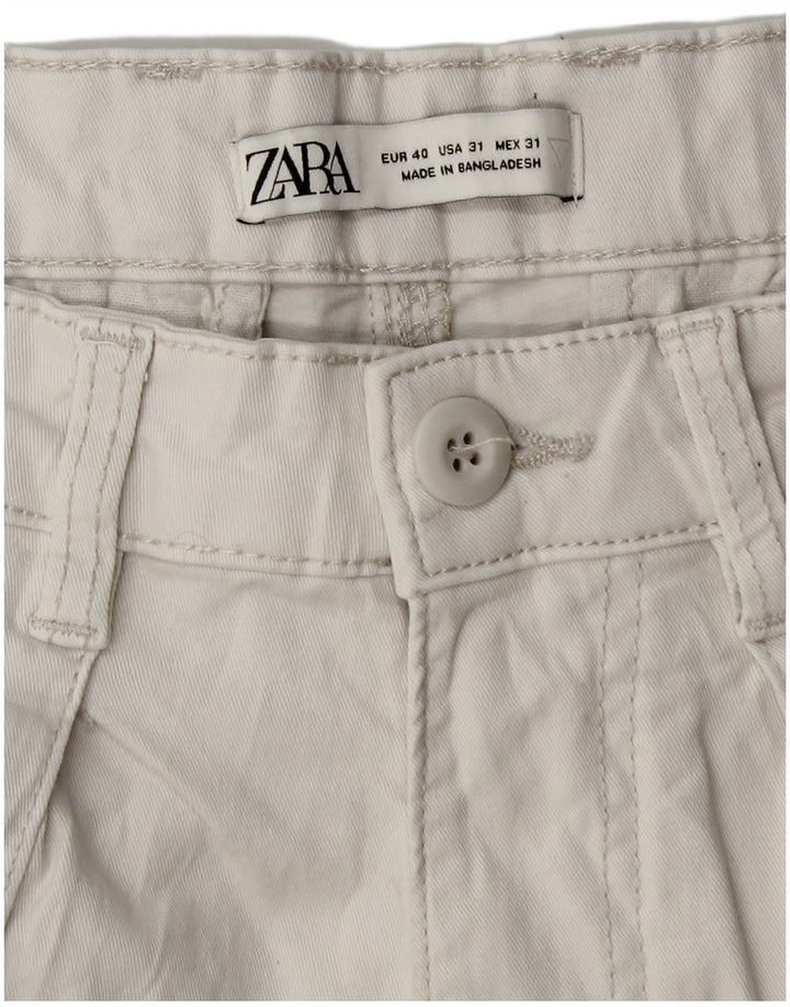 Zara Mens Straight Cargo Trousers EU 40 Medium W31 L28 White Cotton