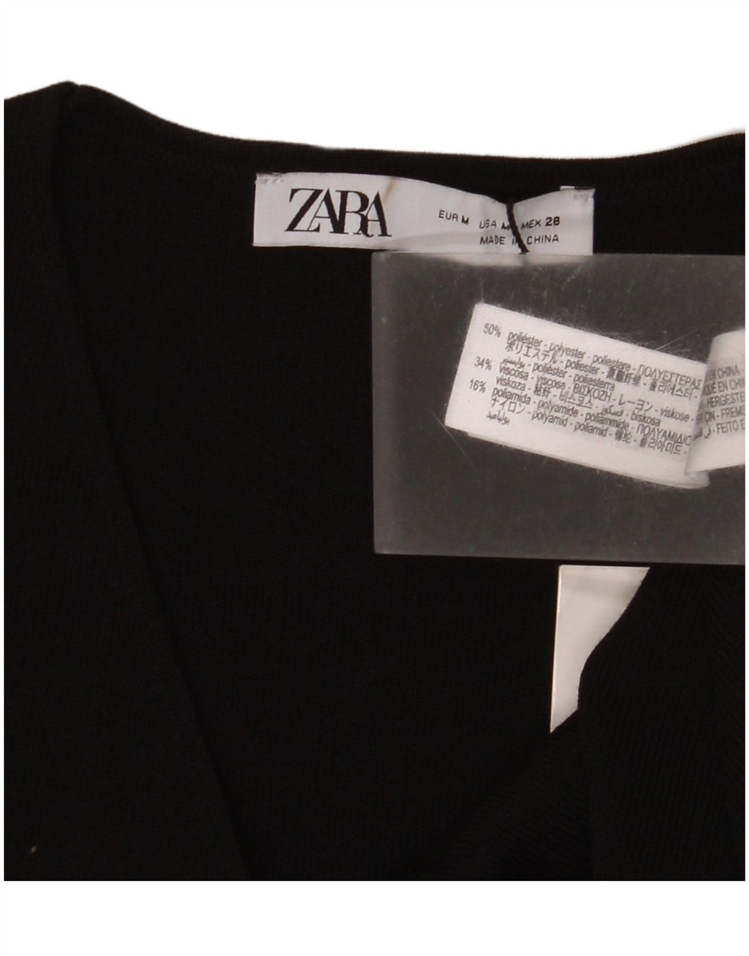 Zara Womens Short Sleeve Crop Top UK 12 Medium Black Polyester