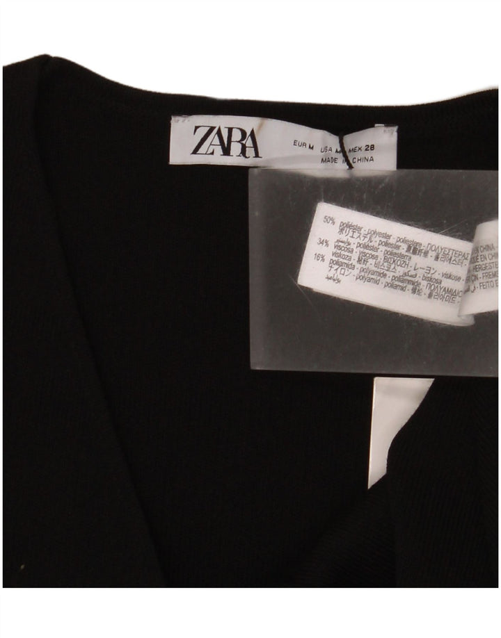Zara Womens Short Sleeve Crop Top UK 12 Medium Black Polyester