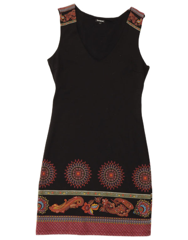 DESIGUAL Womens Sleeveless Sheath Dress UK 12 Medium Black Floral