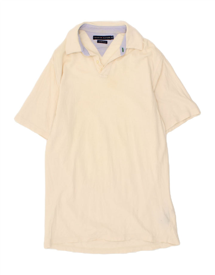TOMMY HILFIGER Mens Polo Shirt Medium Off White Cotton Vintage Tommy Hilfiger and Second-Hand Tommy Hilfiger from Messina Hembry 