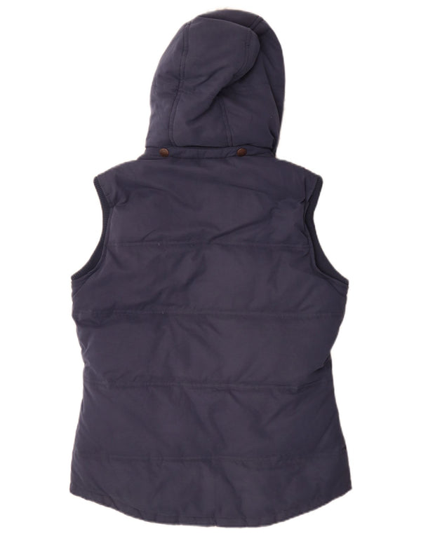 Fat Face Womens Hooded Sherpa Padded Gilet UK 10 Small Navy Blue Polyester